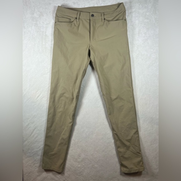 Lululemon 32W 32L Classic ABC Stretch Performance Chino Pants Beige Tan EUC - Picture 1 of 11